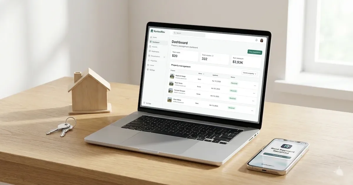 Free property management software comparison on a laptop screen