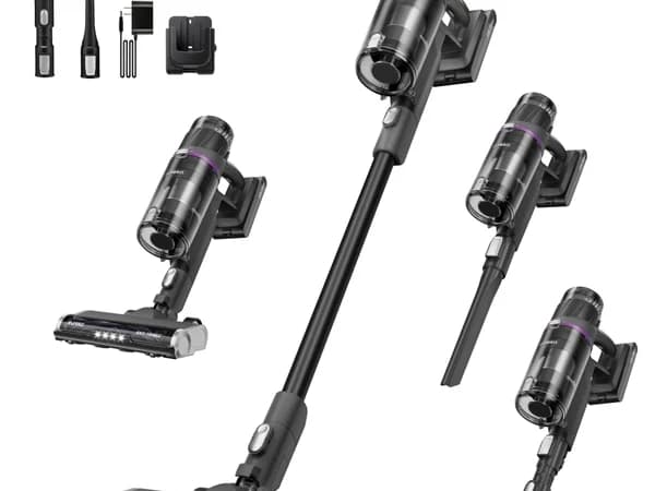 Eureka ReactiSense 440 cordless stick vacuum in silver and blue