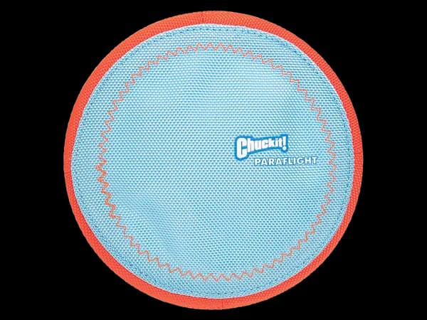 Chuckit! Paraflight Flyer dog frisbee in orange and blue