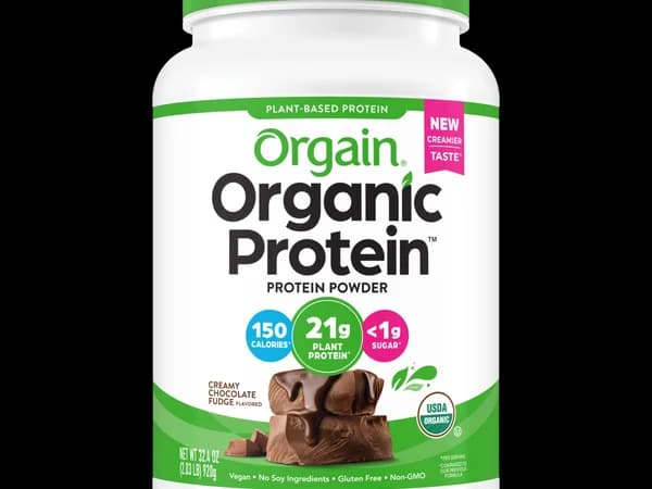 Orgain Organic Plant-Based Protein Powder chocolate tub