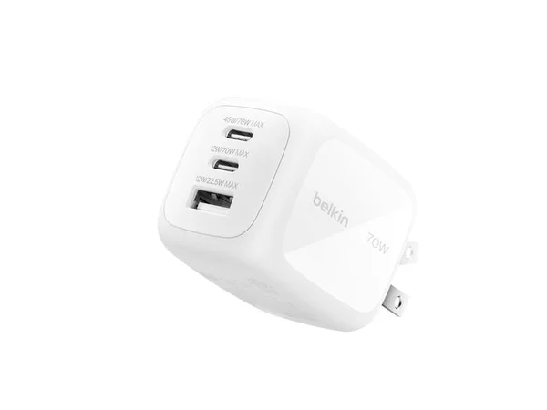 Belkin BoostCharge Pro 3-port 70W GaN wall charger in white