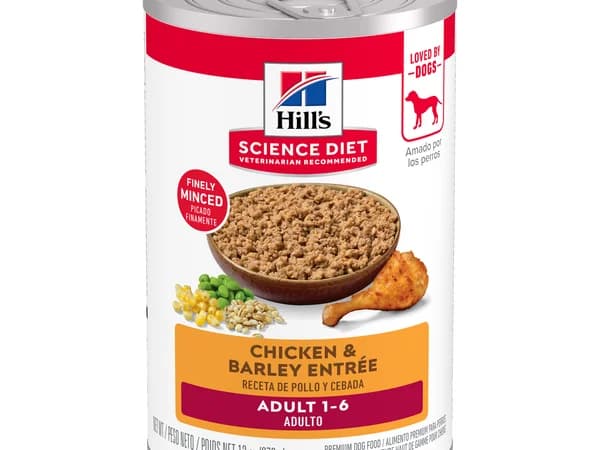 Hill's Science Diet Adult chicken and barley wet dog food can
