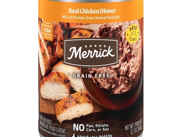 Merrick Grain Free Real Chicken Dinner pate wet dog food can