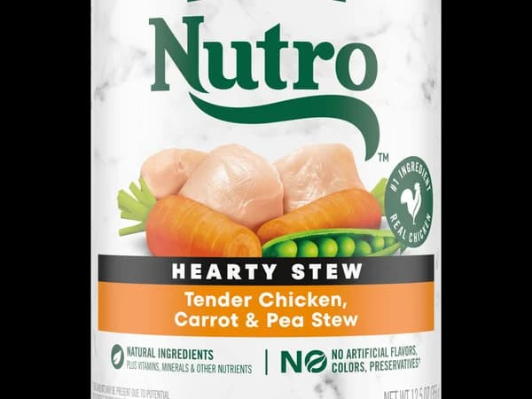 Nutro Hearty Stew tender chicken wet dog food can