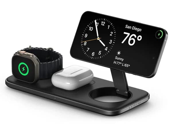 Satechi Qi2 Trio wireless charging pad in space gray aluminum